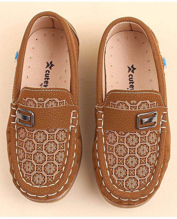Cute Walk by Babyhug Slip On Loafer Shoes with Star Print - Brown