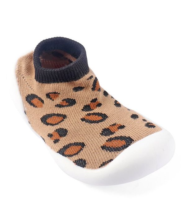 Cute Walk by Babyhug Slip On Socks Shoes with Cheetah Theme Print -  Brown