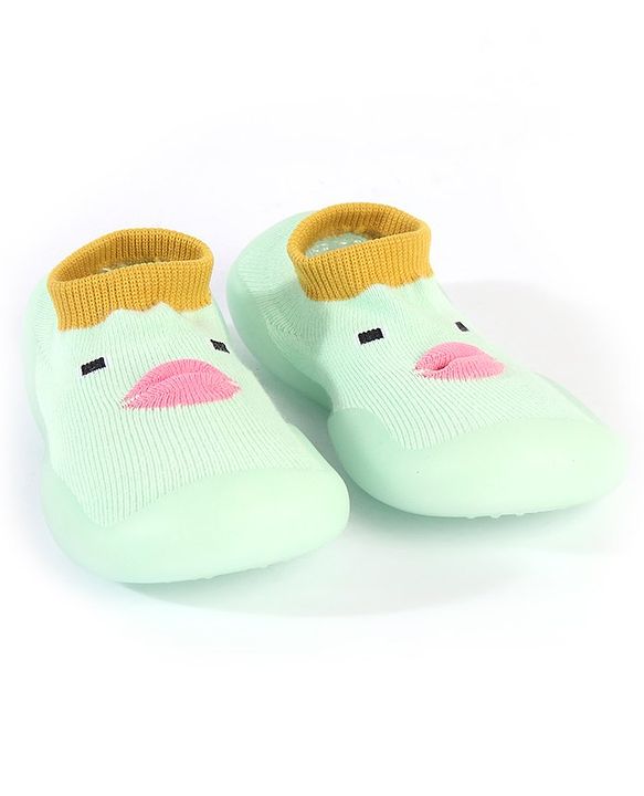 Cute Walk by Babyhug Sock Shoes With Face Design - Green
