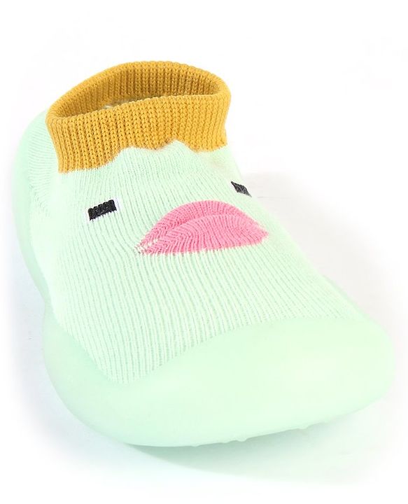 Cute Walk by Babyhug Sock Shoes With Face Design - Green