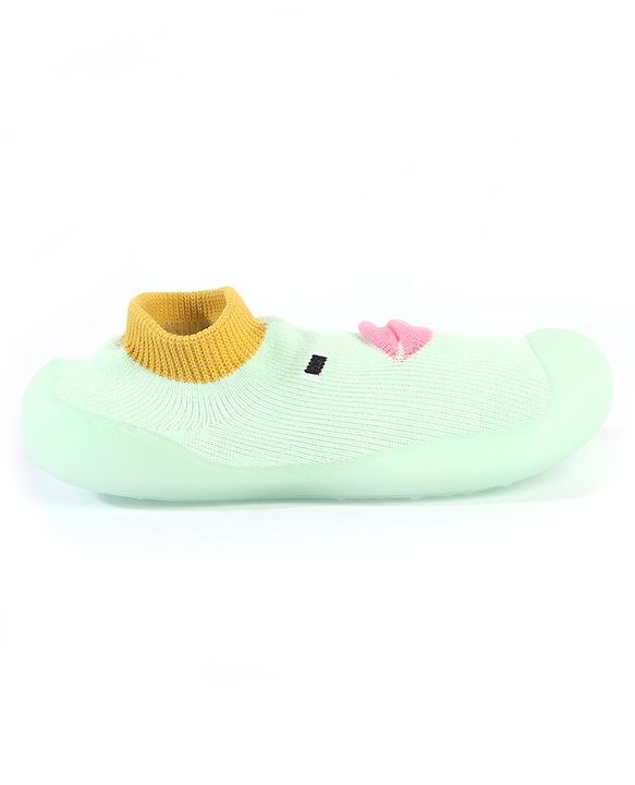 Cute Walk by Babyhug Sock Shoes With Face Design - Green