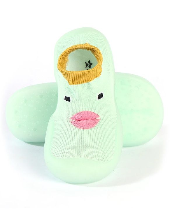 Cute Walk by Babyhug Sock Shoes With Face Design - Green