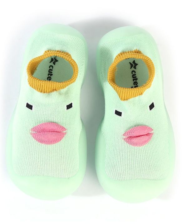 Cute Walk by Babyhug Sock Shoes With Face Design - Green