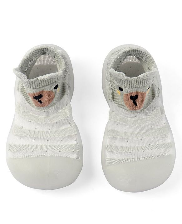 Cute Walk by Babyhug Slip On Socks Shoes  with Teddy Bear Design - Blue