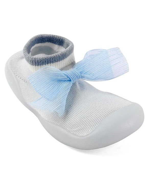 Cute Walk by Babyhug Slip On Socks Shoes with Bow Applique - Blue