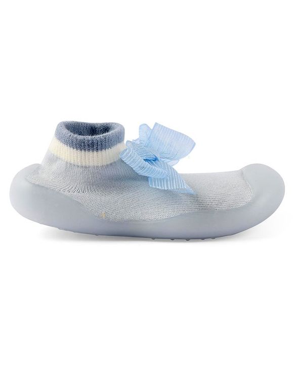 Cute Walk by Babyhug Slip On Socks Shoes with Bow Applique - Blue