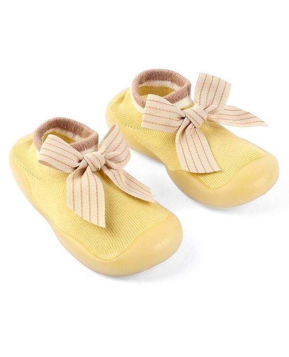 Cute Walk by Babyhug Slip On Socks Shoes with Bow Applique - Blue