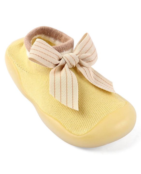 Cute Walk by Babyhug Slip On Socks Shoes with Bow Applique - Blue