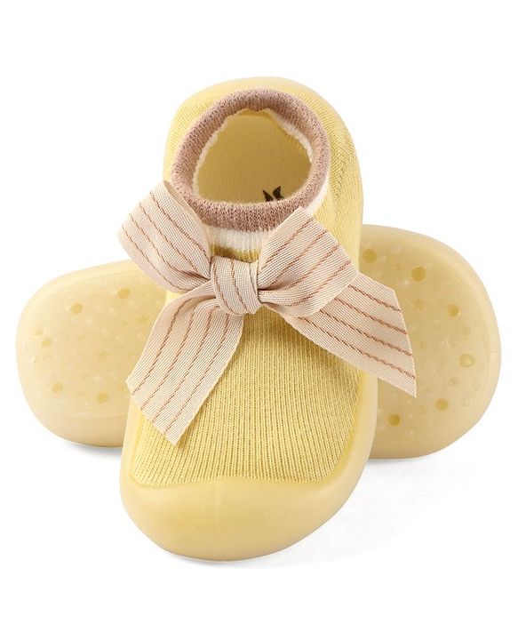 Cute Walk by Babyhug Slip On Socks Shoes with Bow Applique - Blue