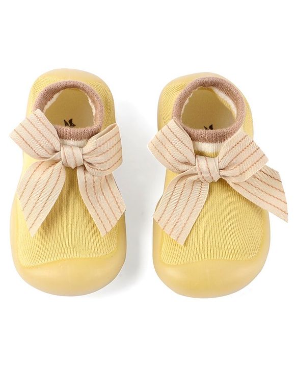 Cute Walk by Babyhug Slip On Socks Shoes with Bow Applique - Blue