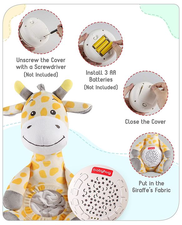 Babyhug Giraffe Music Projector Soft Toy Yellow & Grey - Height 39.5 cm