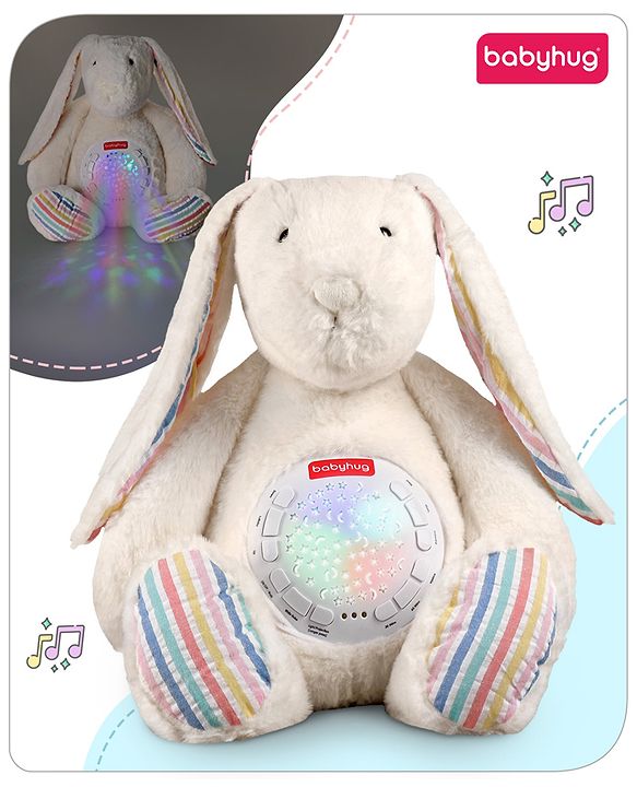 Babyhug Bunny Music Projector Soft Toy White - Height 34 cm