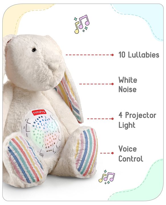 Babyhug Bunny Music Projector Soft Toy White - Height 34 cm