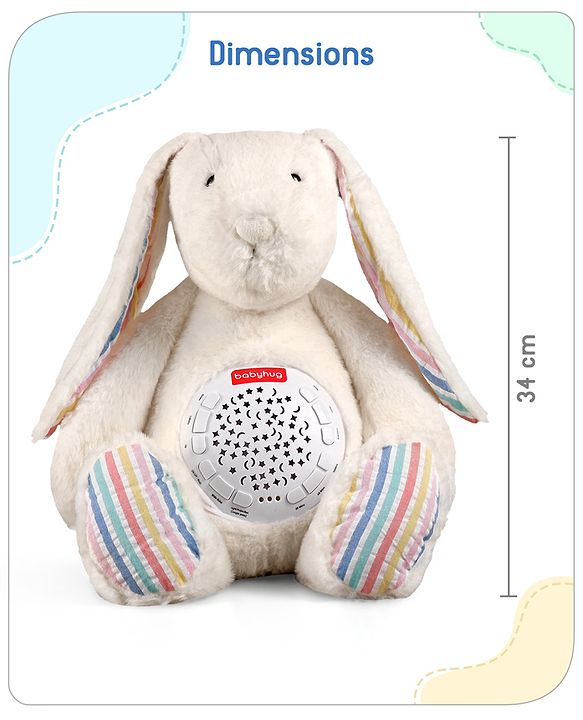 Babyhug Bunny Music Projector Soft Toy White - Height 34 cm