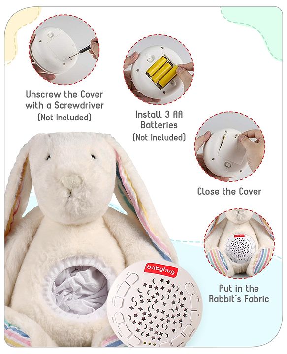 Babyhug Bunny Music Projector Soft Toy White - Height 34 cm