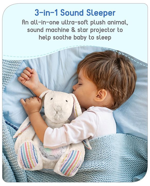 Babyhug Bunny Music Projector Soft Toy White - Height 34 cm