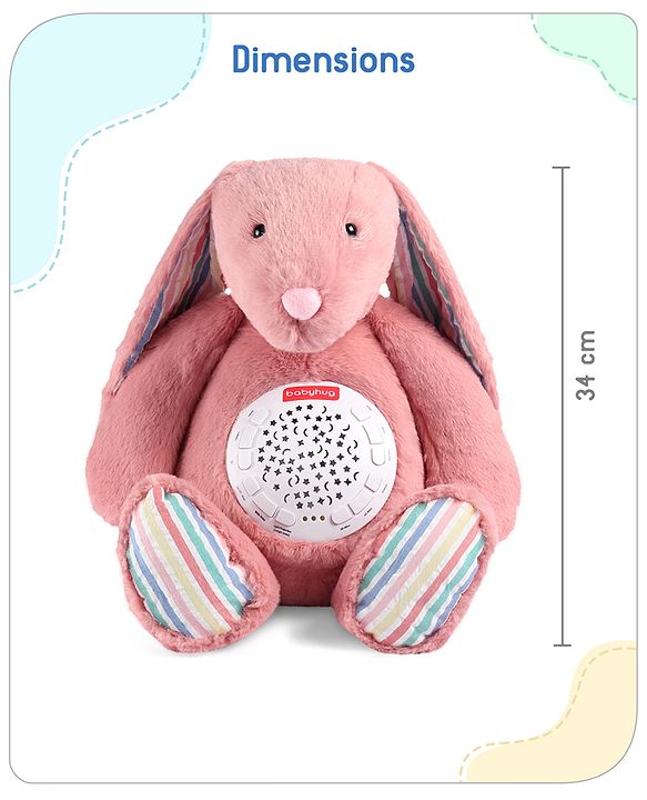 Babyhug Bunny Music Projector Soft Toy - Pink | Plush Bunny With Soothing Light Projector & Lullabies | Perfect Bedtime Companion That Comforts & Relaxes Babies| Height 34cm | BIS Certified