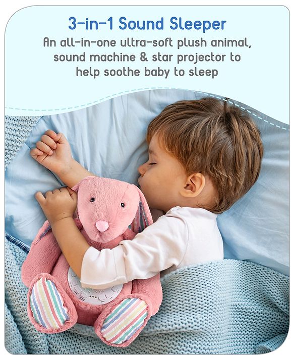Babyhug Bunny Music Projector Soft Toy - Pink | Plush Bunny With Soothing Light Projector & Lullabies | Perfect Bedtime Companion That Comforts & Relaxes Babies| Height 34cm | BIS Certified