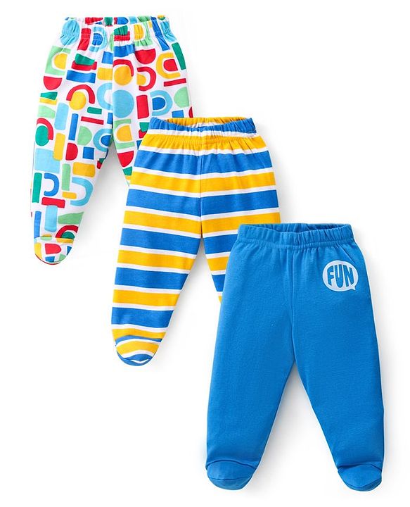 Babyhug Interlock Knit Bootie Leggings with Striped & Abstract Print Pack of 3 - Multicolour