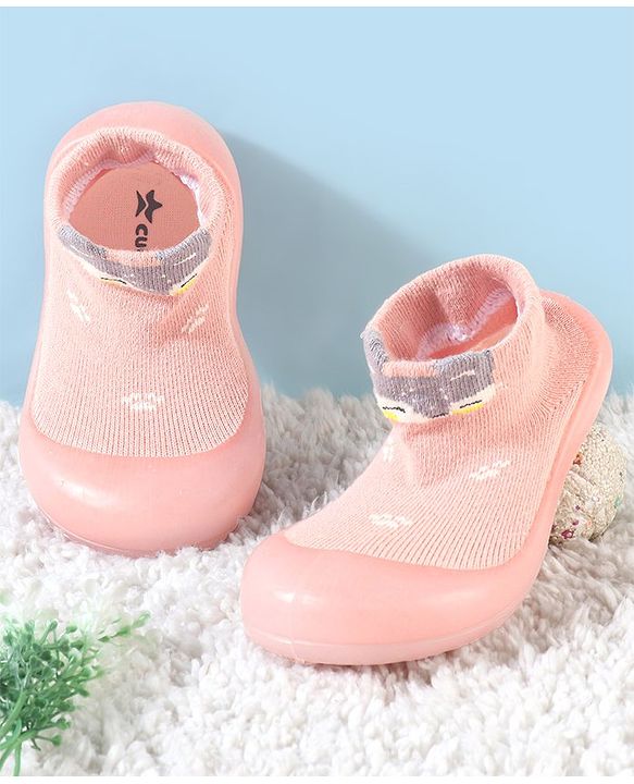 Cute Walk by Babyhug Slip On Socks Shoes with Fox Design - Pink