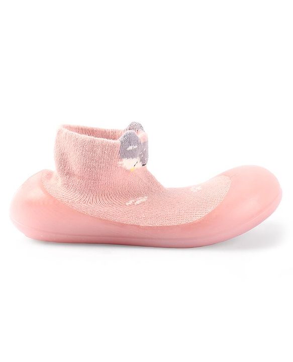 Cute Walk by Babyhug Slip On Socks Shoes with Fox Design - Pink