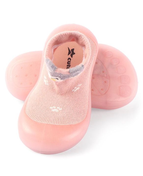 Cute Walk by Babyhug Slip On Socks Shoes with Fox Design - Pink
