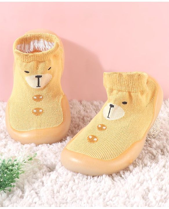 Cute Walk by Babyhug Slip On Socks Shoes with Bear Design - Orange
