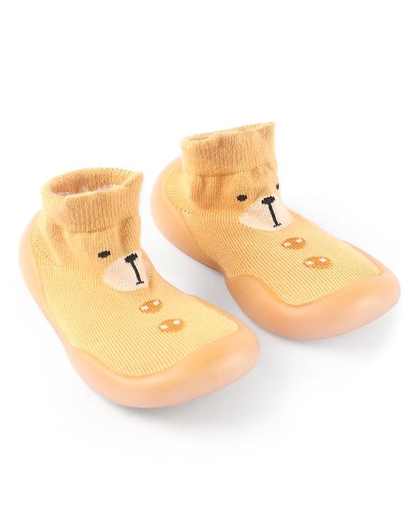 Cute Walk by Babyhug Slip On Socks Shoes with Bear Design - Orange