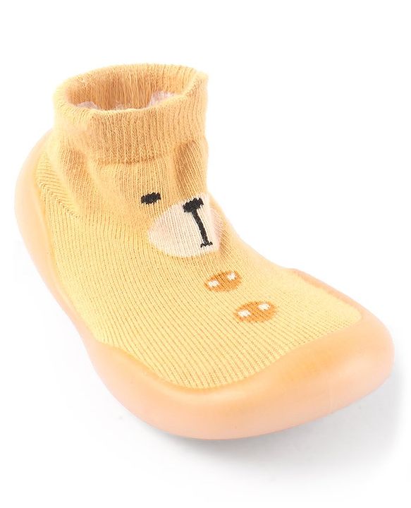 Cute Walk by Babyhug Slip On Socks Shoes with Bear Design - Orange