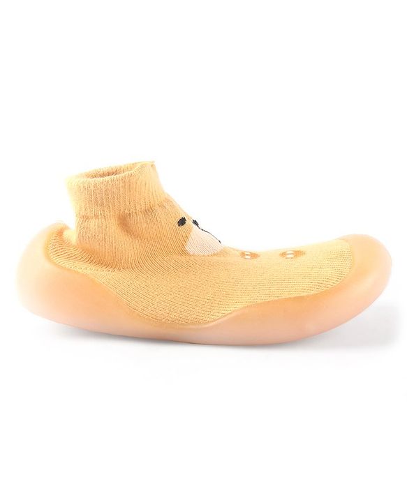 Cute Walk by Babyhug Slip On Socks Shoes with Bear Design - Orange
