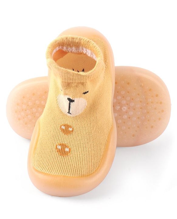 Cute Walk by Babyhug Slip On Socks Shoes with Bear Design - Orange