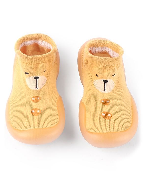 Cute Walk by Babyhug Slip On Socks Shoes with Bear Design - Orange