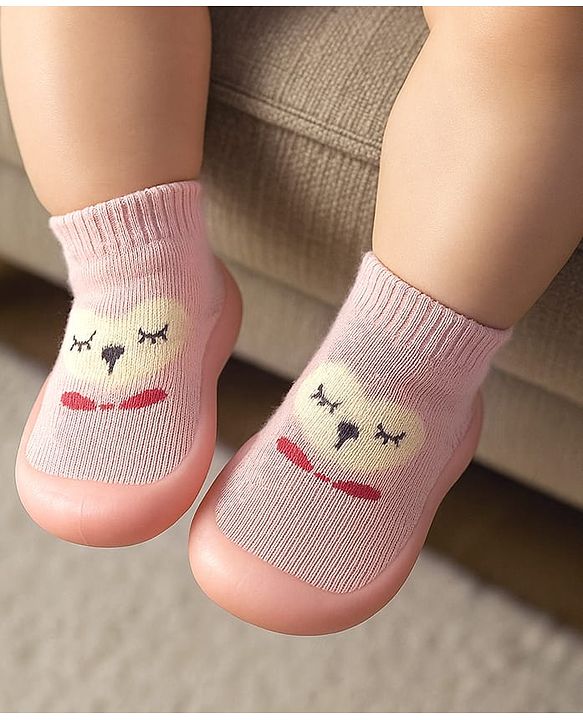 Cute Walk by Babyhug Slip On Socks Shoes with Bear Design - Pink