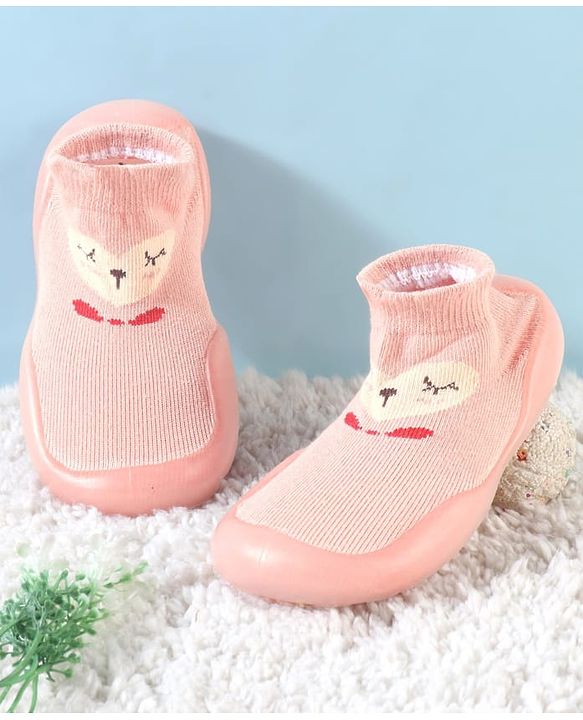 Cute Walk by Babyhug Slip On Socks Shoes with Bear Design - Pink