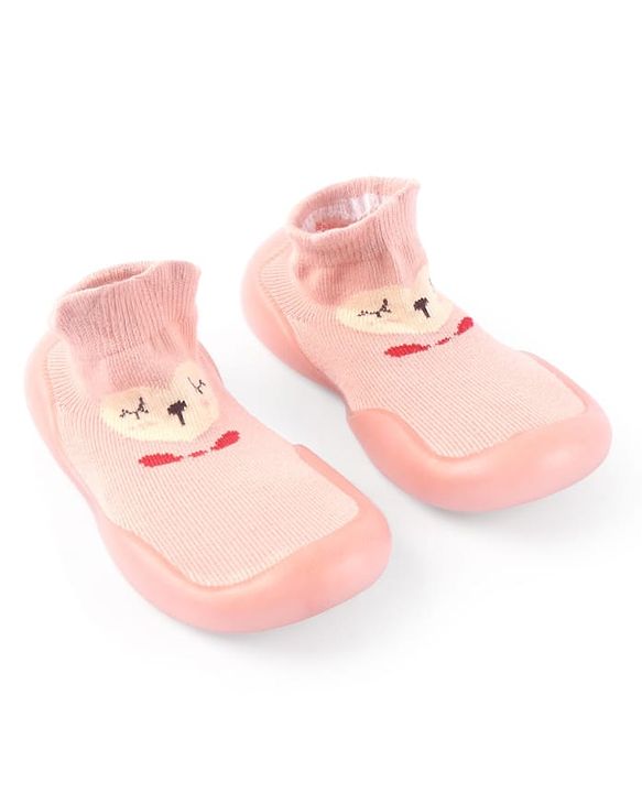 Cute Walk by Babyhug Slip On Socks Shoes with Bear Design - Pink
