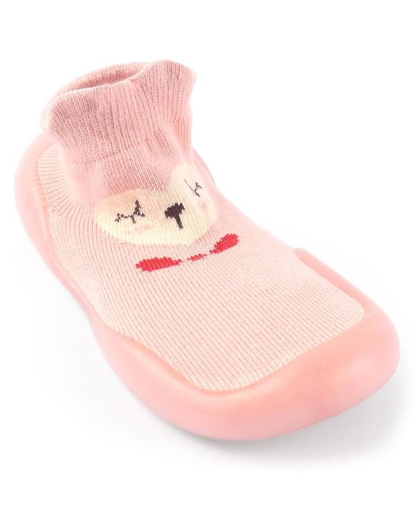 Cute Walk by Babyhug Slip On Socks Shoes with Bear Design - Pink