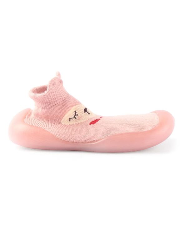 Cute Walk by Babyhug Slip On Socks Shoes with Bear Design - Pink