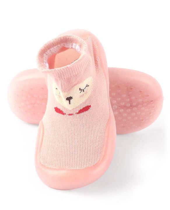 Cute Walk by Babyhug Slip On Socks Shoes with Bear Design - Pink