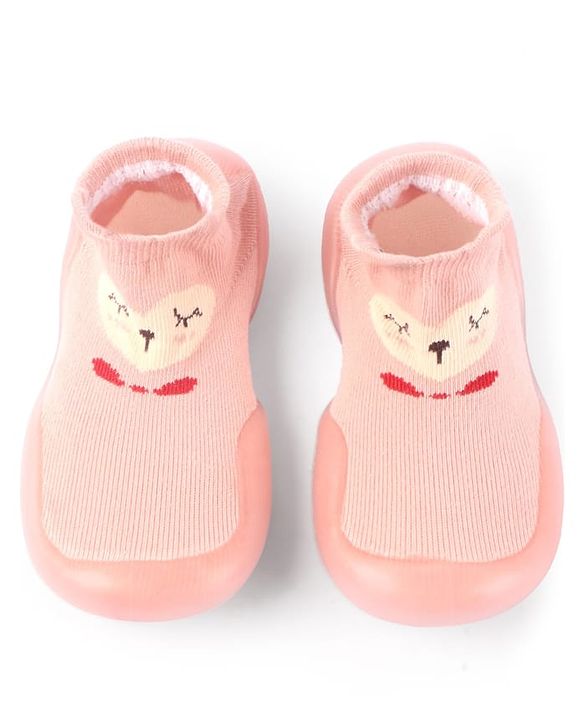 Cute Walk by Babyhug Slip On Socks Shoes with Bear Design - Pink