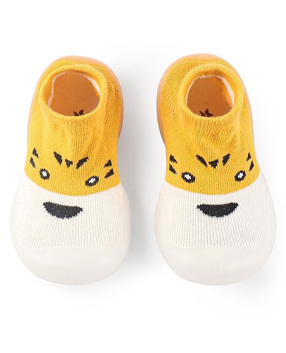 Cute Walk by Babyhug Slip On Socks  Shoes with Tiger Design - Yellow