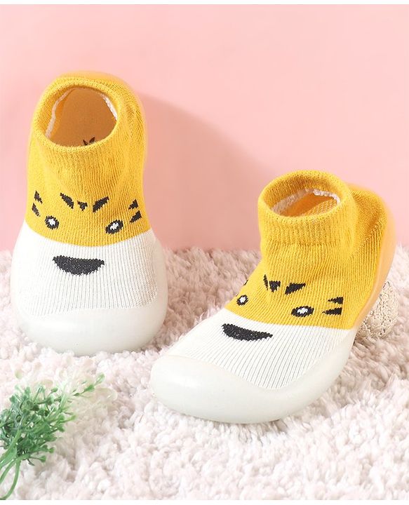 Cute Walk by Babyhug Slip On Socks  Shoes with Tiger Design - Yellow