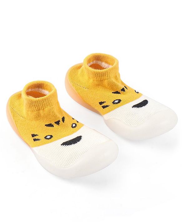 Cute Walk by Babyhug Slip On Socks  Shoes with Tiger Design - Yellow