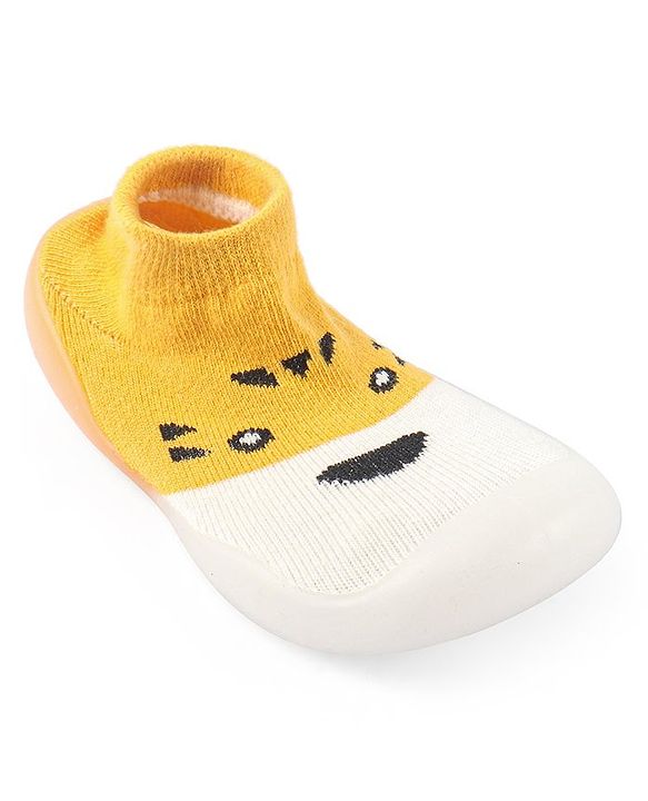 Cute Walk by Babyhug Slip On Socks  Shoes with Tiger Design - Yellow