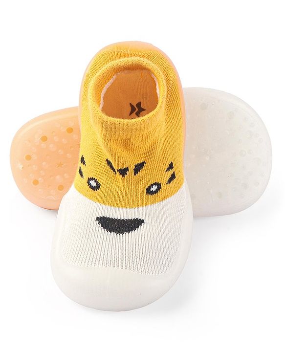 Cute Walk by Babyhug Slip On Socks  Shoes with Tiger Design - Yellow