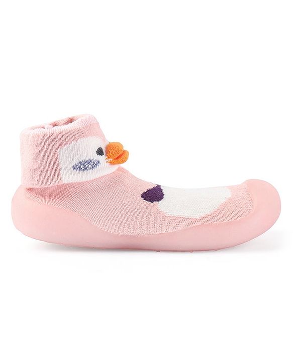 Cute Walk by Babyhug Slip On Socks Shoes with Penguin Design - Pink