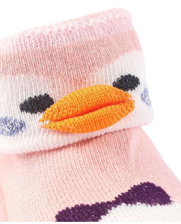 Cute Walk by Babyhug Slip On Socks Shoes with Penguin Design - Pink
