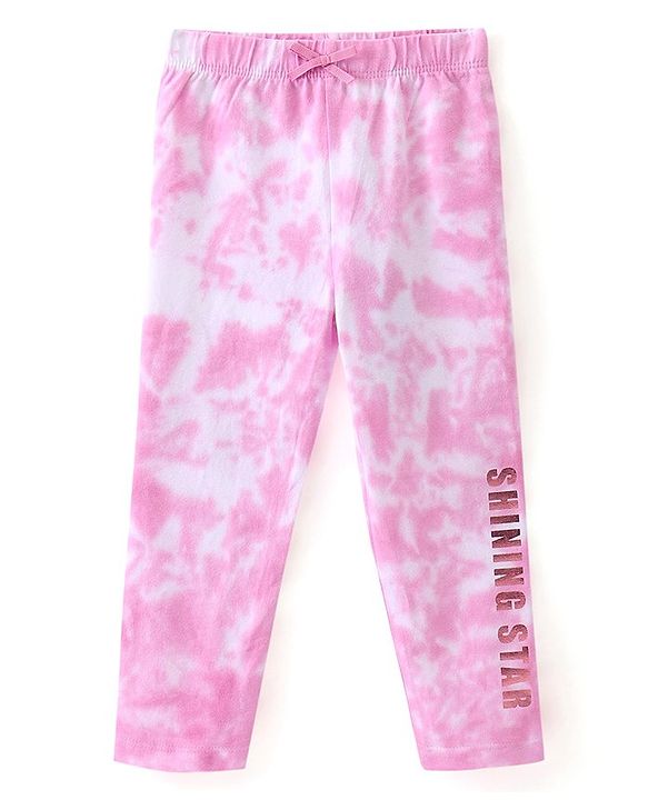 Babyhug Cotton Lycra Full Length Stretchable Leggings with Tie & Dye Print - Pink