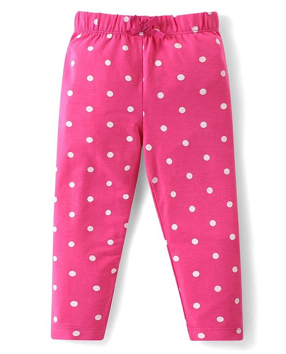 Babyhug Cotton Lycra Full Length Skinny Fit Leggings Floral & Polka Dot Print Pack of 3 - Dark Pink White & Light Green