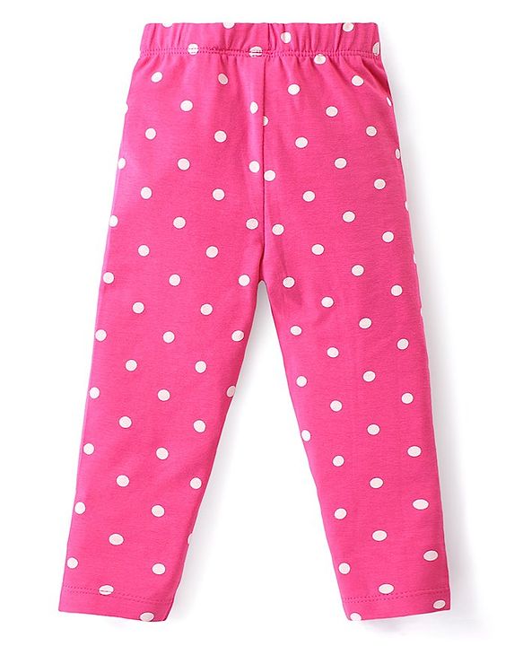Babyhug Cotton Lycra Full Length Skinny Fit Leggings Floral & Polka Dot Print Pack of 3 - Dark Pink White & Light Green