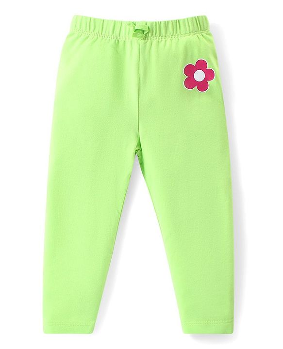 Babyhug Cotton Lycra Full Length Skinny Fit Leggings Floral & Polka Dot Print Pack of 3 - Dark Pink White & Light Green